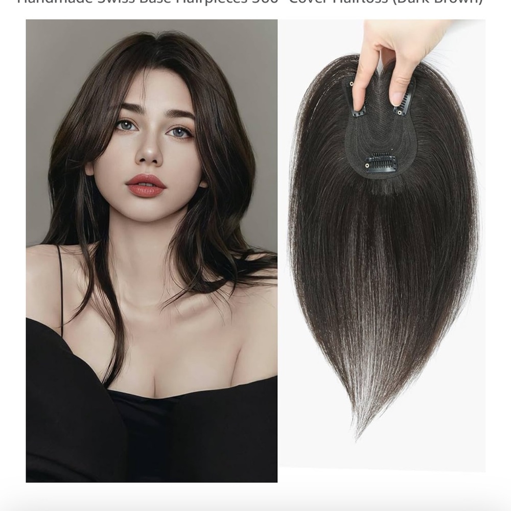 Dark Brown Clip-In Top Piece for Women - Natural Look Hair Thickener